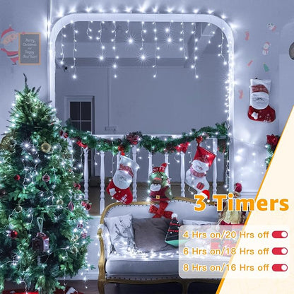Ollny Icicle Lights for Outside 720LED 60FT, Cool White Christmas Lights with Remote 8 Modes Dimmable, Waterproof Connectable Timer Hanging Light for House Outdoor Yard Indoor Decorations
