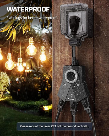 DEWENWILS Light Timer Outdoor Weatherproof, Heavy Duty 3-Prong Grounded Outlet, Dusk to Dawn and 2/4/6/8 Countdown Timer for String Light, UL Listed
