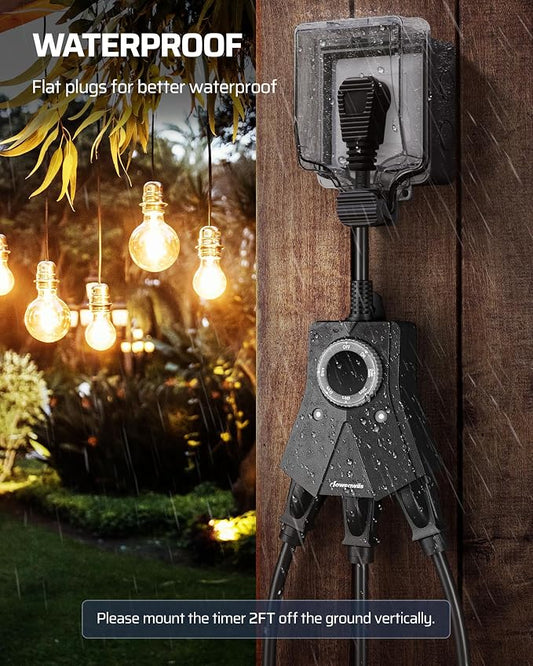 DEWENWILS Light Timer Outdoor Weatherproof, Heavy Duty 3-Prong Grounded Outlet, Dusk to Dawn and 2/4/6/8 Countdown Timer for String Light, UL Listed