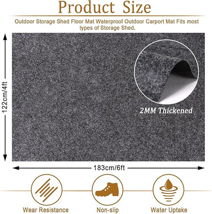 6 x 4 Ft Storage Shed Floor Mat—Waterproof PE Backing, 500g/㎡ Thick, Washable, Dustproof, and Anti-Slip Pad for Patio, Motorcycle, and Carport to Protect Flooring from Wear