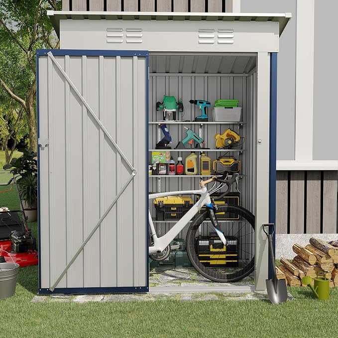 Garvee 5x3 FT Outdoor Storage Shed, Tool Shed with Sloping Roof | Rust-resistant galvanized steel – withstands harsh weather for years.