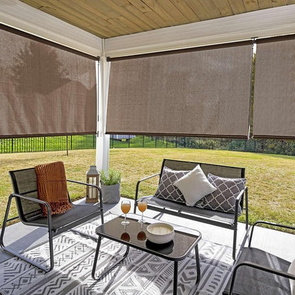 Coolaroo Outdoor Roller Shade with Wand - 95% UV Block Breathable Light Filtering Shade for Patio or Porch, Fade-Resistant, Easy-Clean Fabric, 10ft x 8ft, Walnut