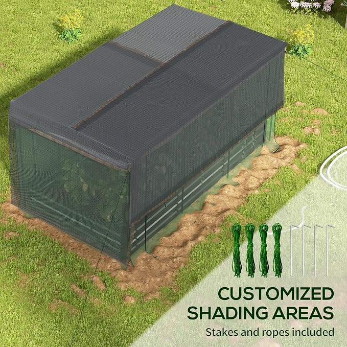 Outsunny 7.3 x 3.4 x 1 ft Galvanized Raised Garden Bed with Crop Cage Plant Protection Net and Shade Cloth Roof, Metal Planter Box with Cover for Vegetables, Flowers, Herbs, Dark Gray