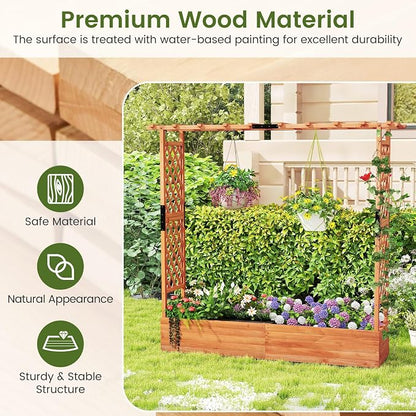 ORALNER Raised Garden Bed with Trellis, Wooden Planter Box with Climbing Frame, Outdoor Elevated Garden Box for Vegetables, Herbs, Flowers, Fruits (Extra Large)