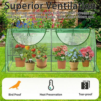72"x36"x36" Mini Greenhouse for Outdoors & Raised Beds (Shelf-Free), Heavy-Duty PE Portable Plant Shelter with Dual-Zipper Mesh Windows, Bird & Weather Proof Hoop House with 6 Plant Tags