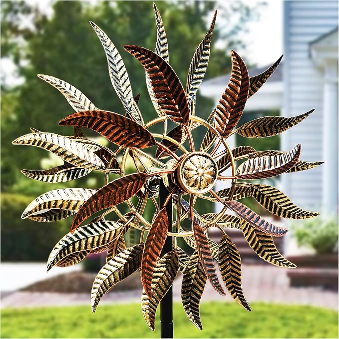 Large Outdoor Metal Wind Spinner,Two-Way Wind Sculptures,360 Degrees Kinetic Wind Spinners Yard Art Decor for Patio, Lawn & Garden 63 * 13.4 Inches