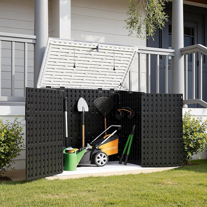 Greesum Outdoor Trash Can Storage Shed, 34 Cu.ft Waterproof Horizontal Storage Shed, Portable Horizontal Resin Storage Shed for Garden, Backyard, Patio, Dark Black