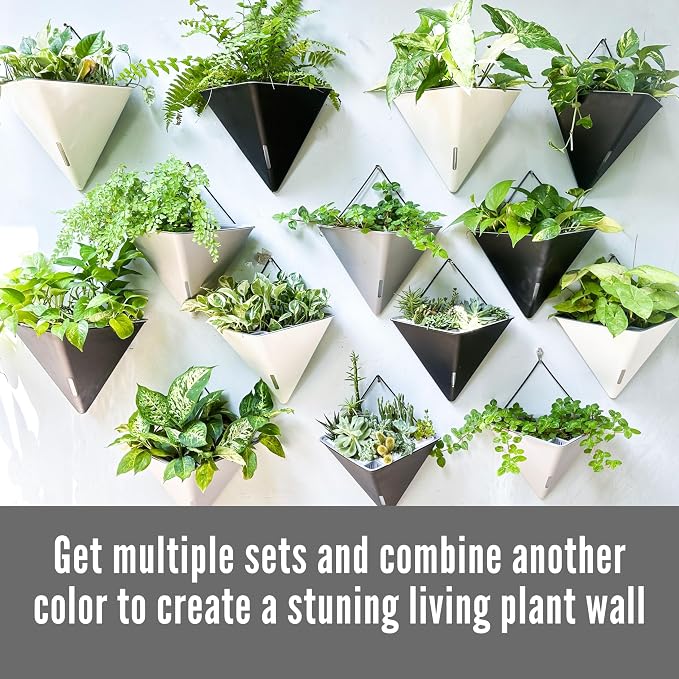 LaLaGreen Wall Planters for Indoor Plants (12in, 4 Pack) Self Watering Pots | Large Black and White Mixed Color Geometric Indoor Vertical Garden Wall Hanging Flower Vase Vessel with Metal Hanger Stylish