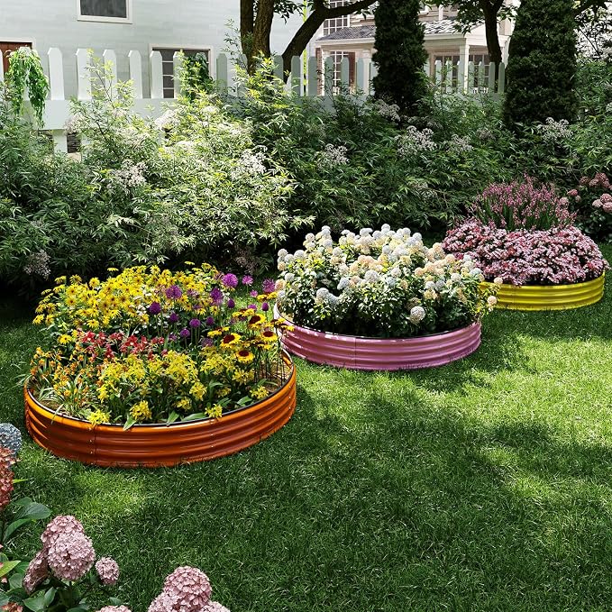 ZFHgarden Galvanized Metal Planter Round Raised Garden Bed Kit for Gardening Outdoor，2x2x1ft Grow Garden Box Raised Flower Bed，Round Galvanized Planter Outdoor Metal Fire Pit Ring