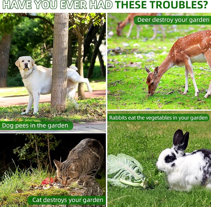 Solar Ultrasonic Animal Repellent 2 Pack,Motion Activated Deterrent for Deer, Cat, Squirrel, Raccoon, Rabbit & Bird, Waterproof Outdoor Animal Repeller with LED Strobe for Yard, Garden & Orchard