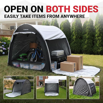Himiway Bike Storage Shed Tent with Double Doors for 3-4 Bikes PU4000 Silver Coated Waterproof Anti-Dust 210D Oxford Fabric Portable Foldable Outdoor Bicycle Cover Shelter Carry Bag for Home Garden