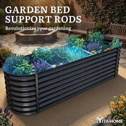 YITAHOME 8x2x2ft Galvanized Oval Raised Garden Bed, Metal Planter Box with Safety Rubber, Gloves, Outdoor Flower Bed for Planting Plants Vegetables, Black