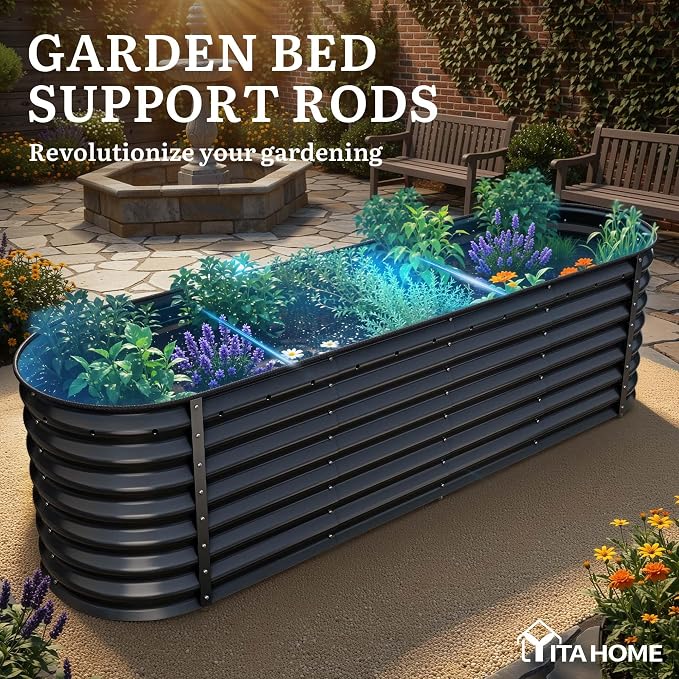 YITAHOME 8x2x2ft Raised Garden Bed Kit, 24" Tall 9 in 1 Large Galvanized Metal Planter Box with Gloves, Safety Rubber & Support Rod, Outdoor Flower Bed for Plants Vegetables Flowers, Black