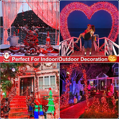 2 Pack Christmas Lights Outdoor, Total 200FT 600LED Christmas Tree Lights Waterproof with 8 Modes, Plug in Connectable String Lights for Outside Indoor Patio Yard Garden Party Decorations, Red