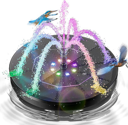 3.5W Solar Fountain,Upgraded 100% Glass Panel Solar Bird Bath Fountain with 2000mAh Battery,7 Color RGB LED Lights & 6 Nozzles,Solar Fountain for Bird Bath,Garden, Pond, Pool, Outdoor Decor(Black)
