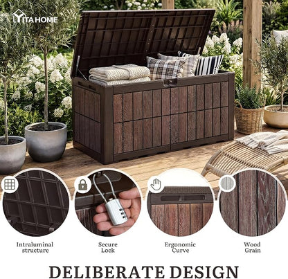 YITAHOME 134 Gallon Large Deck Box | Waterproof Resin Outdoor Storage Box with Lock, Doubles as Bench Seating for Patio Furniture Cushion, Garden Tools &Pool