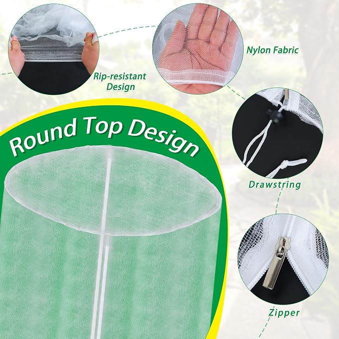 24"x40"Vertical Plant Pot Insect Netting with Zipper for Strawberry Planter | 2 Pcs Stackable 5 Tier Planter Pot Insect Mesh Protection for Herb Flower Fruit Vegetable, Front and Rear Two Zippers