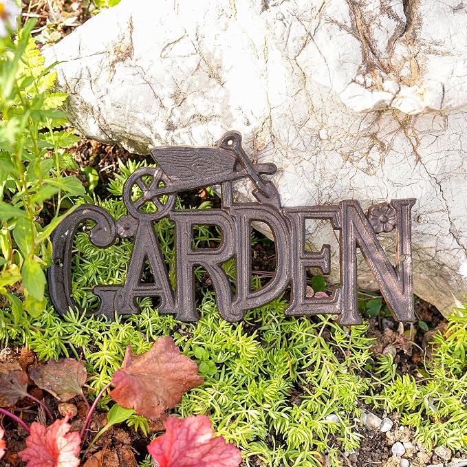 Sungmor Vintage Cast Iron GARDEN Plaque,Decorative Heavy Duty Wall-mounted Signs,Rustic Farmhouse Outdoor Wall or Fence Decor for Garden