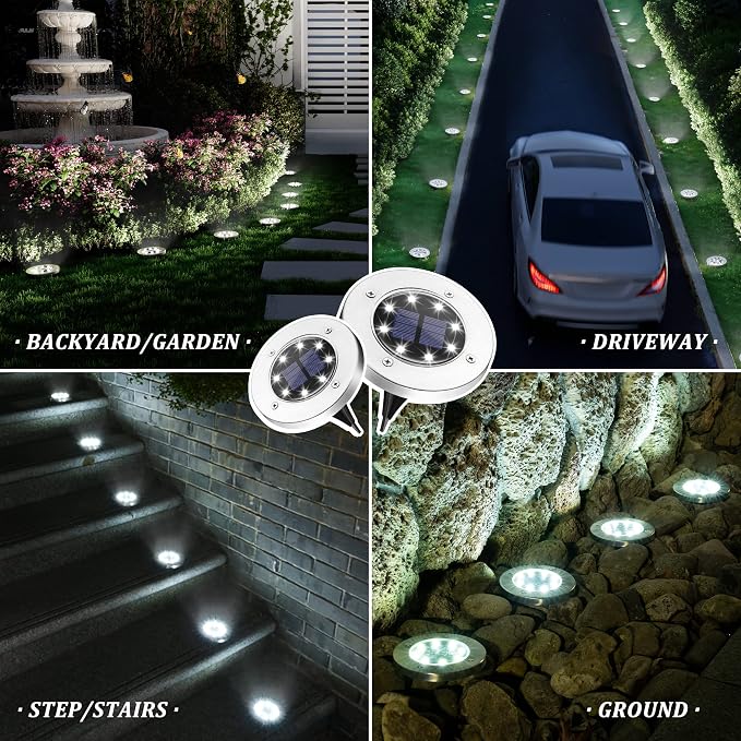 SOLPEX Solar Lights Outdoor Waterproof, 8 Pack Solar Ground Lights, Solar Garden Lights Landscape Lighting for Pathway Driveway Patio Backyard Walkway (Cool White)
