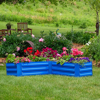 Sunnydaze Galvanized Raised Garden Bed - Outdoor Planter Box for Backyard or Patio - Steel Metal Raised Bed for Gardening Vegetables, Flowers, Herbs - 47 x 47 x 12 in - Blue - L-Shaped