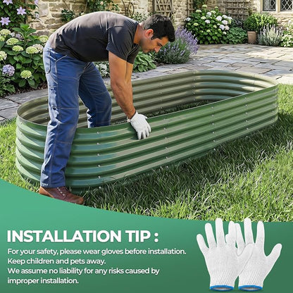 Galvanized Raised Garden Bed, 8x2x1.5ft Oval Metal Planter Raised beds with Gloves, Support Rod, Rust-Resistant Deep Root Planters for Outdoor Vegetables, Flowers, Herb-Forest Green