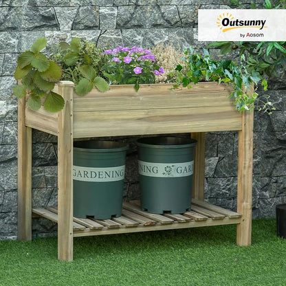Outsunny 36" x 20" x 30" Raised Garden Bed, Elevated Wood Planter Box with Legs and Storage Shelf for Backyard, Patio, Balcony to Grow Vegetables, Herbs, and Flowers