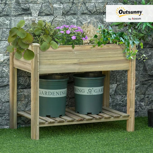 Outsunny 36" x 20" x 30" Raised Garden Bed, Elevated Wood Planter Box with Legs and Storage Shelf for Backyard, Patio, Balcony to Grow Vegetables, Herbs, and Flowers