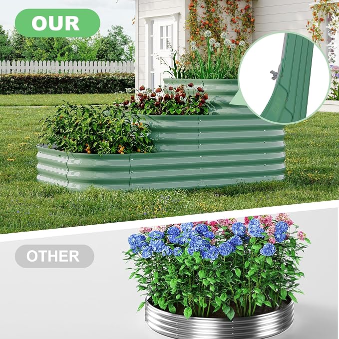 IDEALHOUSE 3-Tier Galvanized Raised Garden Bed 60.6x42.1x30.7 Inch, Exclusive Layered Planting Design for Shallow & Deep Root Plants, Eliminates Root Competition, Maximize Vertical Space, Green
