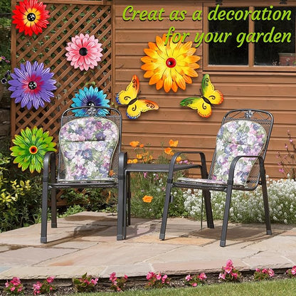 Gisafai 10 Pack Metal Flower Wall Decor Outdoor, 3D Daisy and Butterfly Metal Garden Wall Art, Colorful Fence Decorations for Patio Backyard Balcony Porch, Summer Housewarming Gift(Fashion)