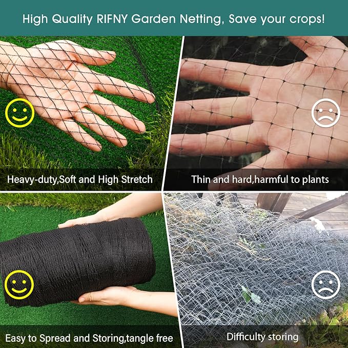 Bird Netting for Garden - 28 x 30 FT Heavy Duty Anti Bird Netting Mesh with Ties and Landscape Staples for Vegetable, Fruit Trees & Other Plants, Lasting Against Birds Deer Squirrels and Poultry