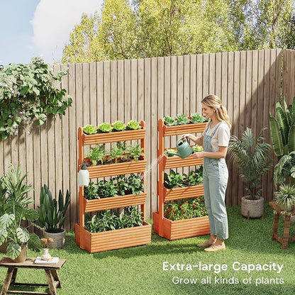 kiplant Adjustable Angle 4-Tiered Wooden Raised Garden Bed, Freestanding Vertical Planter Rack, Plant Box for Herbs, Veggies & Flowers, Indoor & Outdoor Gardening