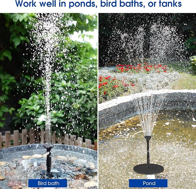 Biling 6.5W Solar Fountain for Bird Bath, Solar Water Pump with Multiple Nozzles, Solar Water Feature for Garden Yard Small Fish Pond, Attracts Birds with Flowing Water