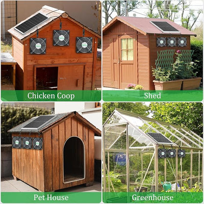 blessny Solar 3 Fan Kit for Intake or Exhaust air, Weatherproofed Solar Powered Fans for Outside Chicken Coops, Greenhouses, Shed, Pet House Air Ventilation
