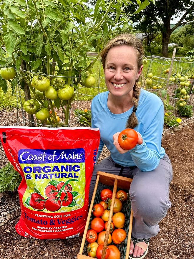 Coast of Maine Organic & Natural Planting Soil for Vegetables & Tomatoes - Premium Planting Soil w/ Composted Manure, Sphagnum Peat Moss for Multi Use Ground & Containers - Enhanced Drainage (20 Qt)