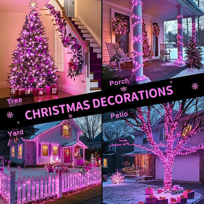 JMEXSUSS Pink Christmas String Lights 600 LED 168ft Remote Timer Clear Wire Pink Fairy Lights for Romantic Dinner Bedroom Tree Outdoor Patio Wedding Party Christmas Room Decor