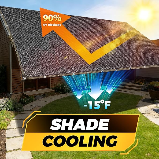 JOJOLEE 90% Sun Shade Cloth, 6x10FT Shade Net Mesh Tarp with Grommets, Black Sunblock Cover for Outdoor Patio Plants, Pergola, Greenhouse, Chicken Coop, Backyard, Balcony