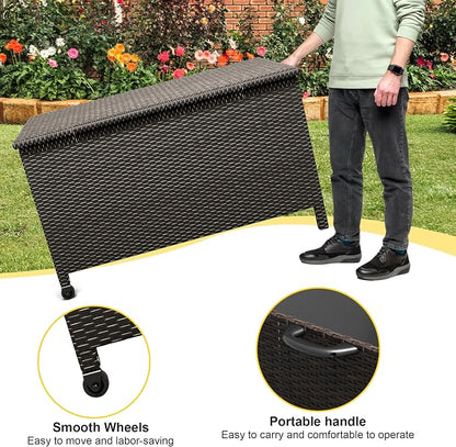 Wicker Deck Box, 125 Gallon All-Weather Outdoor Storage Box, Rattan Storage Bin for Patio Furniture, Outdoor Cushions, Pool Storage and Garden Tools, Brown