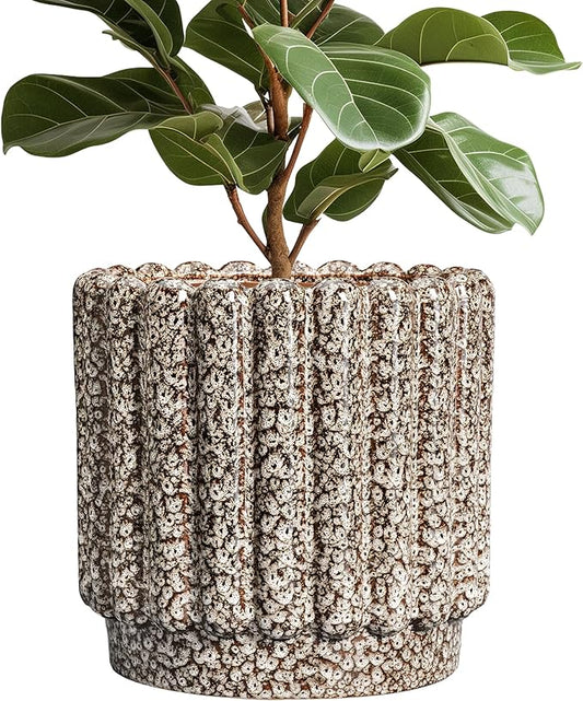 Ceramicfor Ceramic Planter, 12 Inch, Leopard Print White | Round Flower Pot, Drainage Hole, Indoor & Outdoor Plants, Porch Decor, HouseWarming Gift