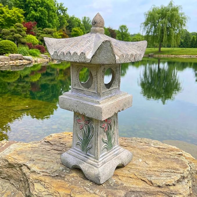 23.6’’High Asian Orchid Pagoda Statue Miniature Tower Lantern Garden Decoration Figurines Outdoor Japanese Decoration Zen Courtyard Landscape