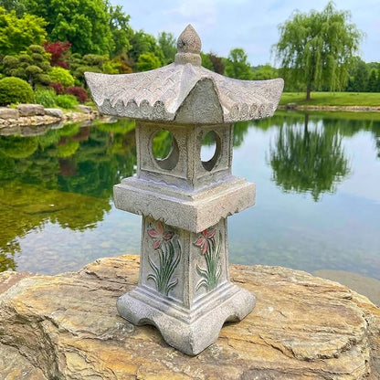23.6’’High Asian Orchid Pagoda Statue Miniature Tower Lantern Garden Decoration Figurines Outdoor Japanese Decoration Zen Courtyard Landscape