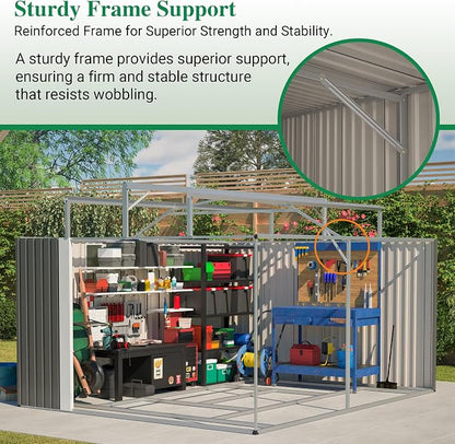 YOPTO 10×12 FT Outdoor Storage Shed,Heavy-Duty Metal Shed with Floor Base,All Weather Waterproof Tool Shed W/Diamond Roof & Windows,Lockable Double Door & 4 Air Vents,for Backyard,Patio,Lawn,Gray