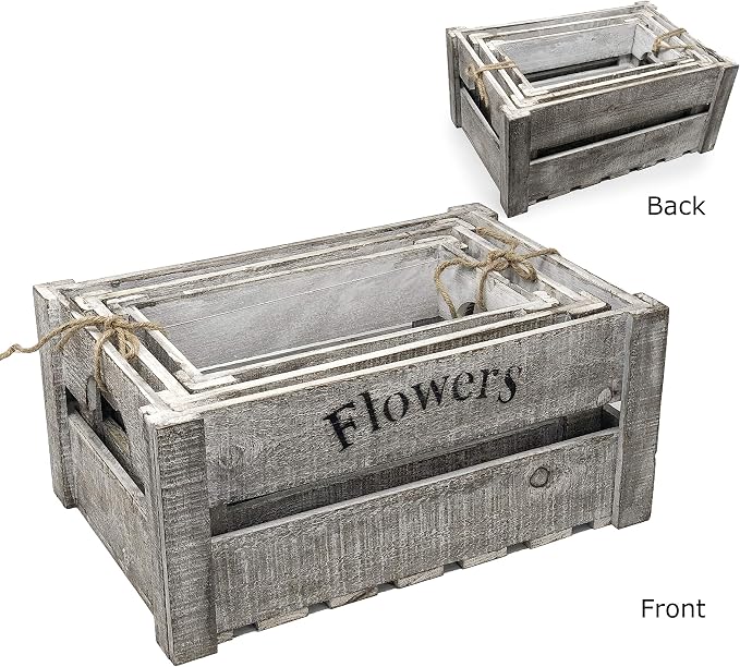 allgala 3-PC Set Wooden Boxes Planter Trough for Flower pots - Indoor Outdoor Decoration - Storage Display Boxes