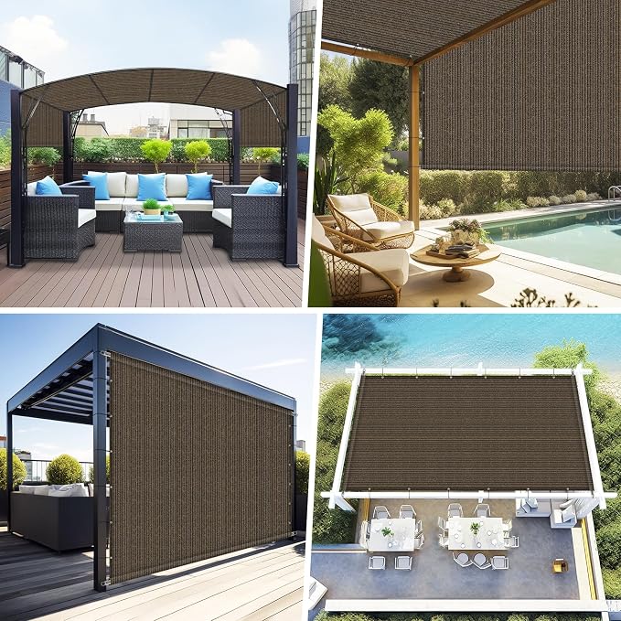 Shade&Beyond 8'x16' Pergola Shade Cover with Weighted Rods & Grommets, 90% UV Block Outdoor Sun Shade Cloth Canopy Replacement Cover for Patio Porch, Mocha | 200GSM HDPE Privacy Shade Screen Panel with Weighted Rods & Grommets, 90% UV Block Outdoor Sun...