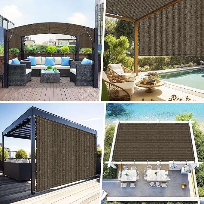 Shade&Beyond 6'x16' Pergola Shade Cover Canopy Replacement Cover, Mocha | 200GSM HDPE Privacy Shade Screen Panel with Weighted Rods & Grommets, 90% UV Block Outdoor Sun Shade Cloth for Patio Porch