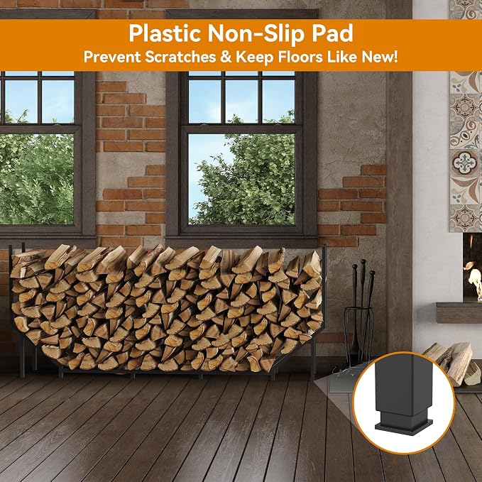 6 ft Firewood Rack Outdoor, Heavy Duty Metal Fire Wood Rack for 880LBS Capacity, 1/4 Cord Log Holder with 12 Support Legs for Patio, Porch and Indoor Fireplace
