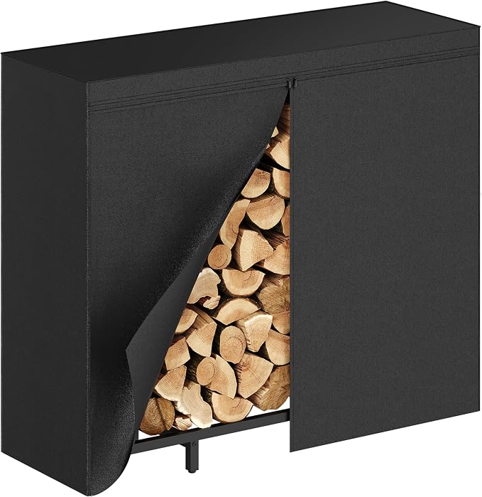 MAHANCRIS 4FT Firewood Rack Outdoor with Cover, Firewood Storage Log Rack | Heavy Duty Wood Storage Holder, 600D Waterproof Oxford Cover and Zipper, Wood Rack for Fireplace, Indoor Firewood Storage