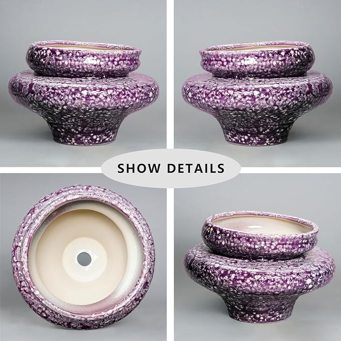 Ceramic Planters - 11 Inch Ceramic Pots for Plants with Drainage Hole, Decorative Planters for Indoor Outdoor, Unique Flower Pots, Garden Office House Decor, Gifts for Plants Lover, Purple