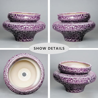 Ceramic Planters - 11 Inch Ceramic Pots for Plants with Drainage Hole, Decorative Planters for Indoor Outdoor, Unique Flower Pots, Garden Office House Decor, Gifts for Plants Lover, Purple
