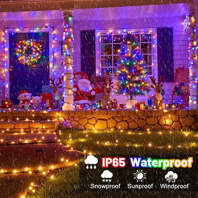 100FT 300 LED Color Changing Christmas Lights, Warm White & Multicolor Christmas Tree Lights with Remote, Waterproof String Light for Outside Indoor Home Patio Yard Party Garden Holiday Decorations