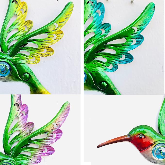 Metal Hummingbird Wall Decor, Wall Art Sculpture for Patio, interior decor | BVLFOOK; Great Indoor Outdoor Gift; Family decor; Set of 3, 9 Inch; Natural vibe